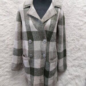 Ann Taylor LOFT Plaid Wool Blend Knitted Double Breasted Coat Size M
